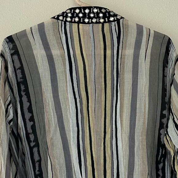 Anu shift tunic striped 3/4 sleeve beaded neckline lightweight vacation boho L - Picture 10 of 12